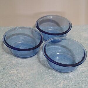 3 Vintage Anchor Hocking Cobalt Blue Oval 10 oz. Custard Cups/ Ramekins